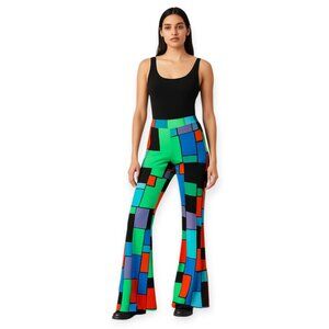 Multicolor Geometric Print Flared Pants with Bold Block Pattern